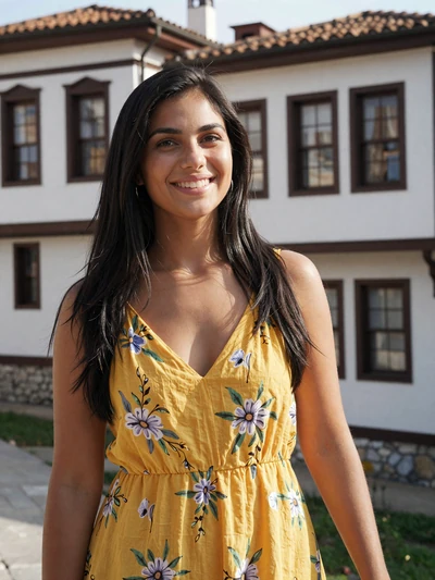 Jetmira, 24, Albanian single from Berat with iconic Ottoman architecture behind