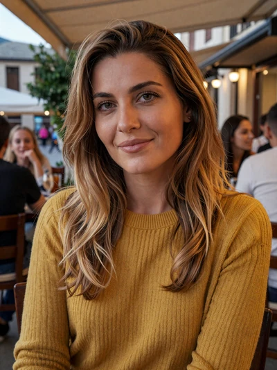 Merima, 30, Bosnian woman from Mostar at an outdoor terrace in old town