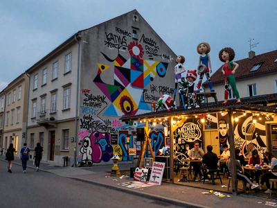 Metelkova art district in Ljubljana with colorful street art, alternative dating spot for meeting Slovenian singles