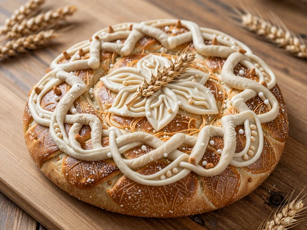 Traditional Balkan wedding bread with braided ornaments - symbol of prosperity in Serbian wedding traditions