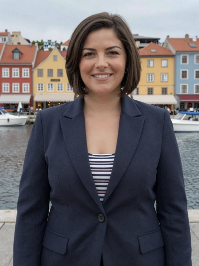 Ivana, 31, Croatian single from Rijeka at the colorful harbor in a navy blazer