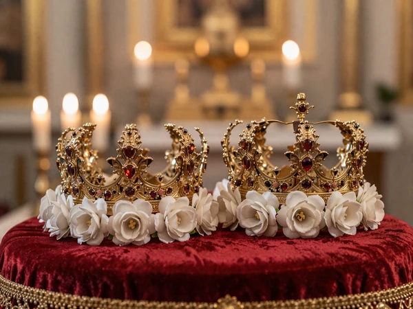Orthodox wedding crowns stefana used in Serbian and Montenegrin wedding ceremonies - Balkan marriage tradition